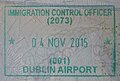 Ireland: immigration stamp issued at Dublin Airport