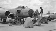 Jet maintenance work on a Gloster Meteor T.8 of 117 Squadron "First Jet" at Ramat David in 1953 or later