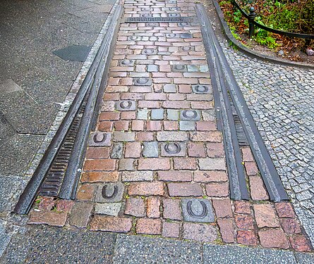 Tracks of the former Berlin horse-drawn railroad in Reichenberger Str.