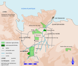 Carte montrant des espaces coloriés de vert reliés par des lignes grises sur un fond brun clair. En haut, un espace bleu nommé Océan Atlantique.