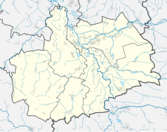 Mapa konturowa powiatu kędzierzyńsko-kozielskiego, u góry po prawej znajduje się punkt z opisem „Sławięcice”