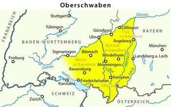 Landkarte mit der Lage Oberschwabens