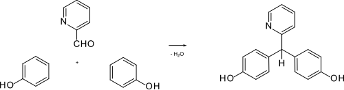 Kondensation von Pyridin-2-carbaldehyd mit Phenol (schematisch)