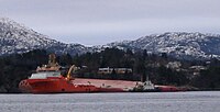 M/S Rocknes kaatuneena tammikuussa 2004.