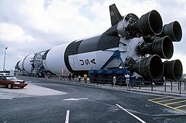 Complete Saturn V rocket display. Temporary exposition at the Kennedy Space Center.