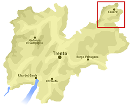 Ligging van het dal in Trentino