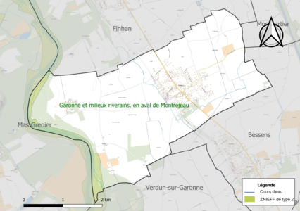 Carte de la ZNIEFF de type 2 sur la commune.