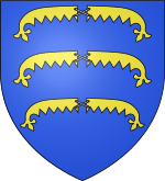 Blason d'azur aux trois broyes d'or liées d'argent.