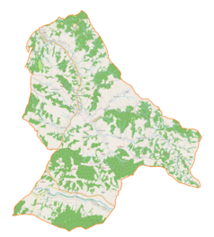 Mapa konturowa gminy Niebylec, blisko centrum na prawo znajduje się punkt z opisem „Gwoźnica Dolna”