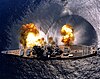 The USS Iowa firing during target exercises near Vieques, Puerto Rico