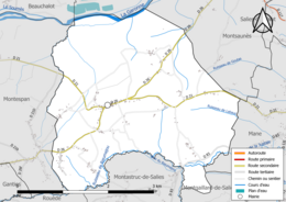 Carte en couleur présentant le réseau hydrographique de la commune