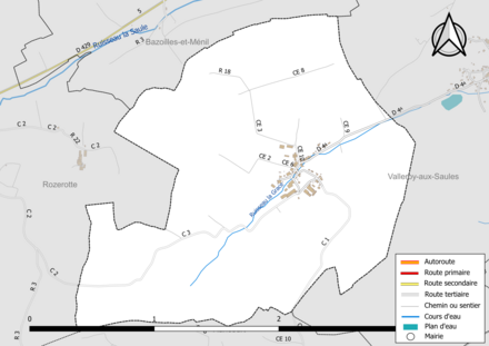 Carte en couleur présentant le réseau hydrographique de la commune