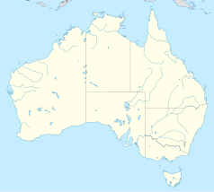 Mapa konturowa Australii, na dole po prawej znajduje się punkt z opisem „Marysville”