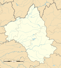 Mapa konturowa Aveyron, po prawej nieco na dole znajduje się punkt z opisem „Viaduc de Millau”