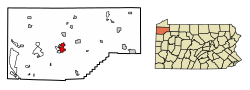 Location of Meadville in Crawford County, Pennsylvania