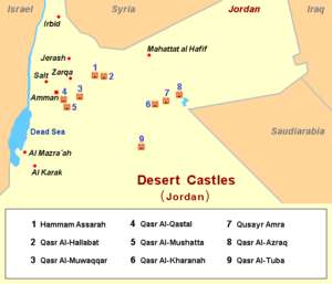 Lägeskart över ökenslotten i Jordanien