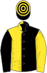 Black and yellow (halved), sleeves reversed, hooped cap