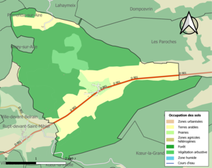 Carte en couleurs présentant l'occupation des sols.