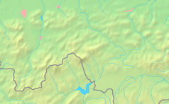 Mapa Beskidu Żywieckiego, Małego i Makowskiego z zaznaczoną granicą Polski, u góry znajduje się czarny trójkącik z opisem „Gronik”