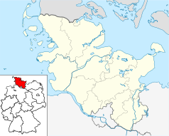 Mapa konturowa Szlezwika-Holsztynu, na dole znajduje się punkt z opisem „Elmshorn”