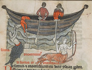 Siren and onocentaur in bestiary, Sloane Manuscript 278