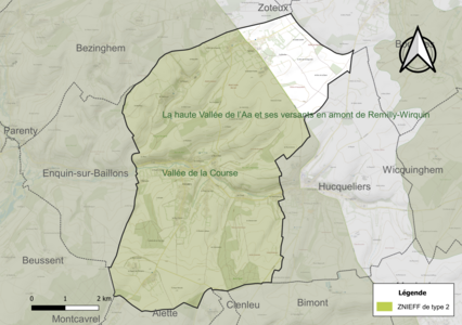 Carte de la ZNIEFF de type 2 sur la commune.