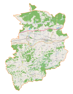 Mapa konturowa powiatu ropczycko-sędziszowskiego, po prawej znajduje się punkt z opisem „Będziemyśl”