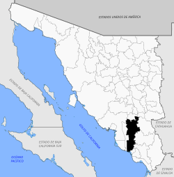 Location of the municipality in Sonora