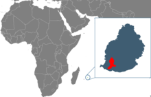 Map showing the location of Mauritius, and island in the Indian Ocean