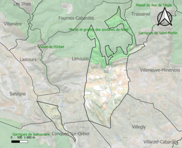 Carte de la ZNIEFF de type 1 sur la commune.