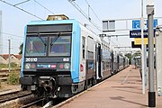 Z 20500 in newest Île-de-France Mobilités livery at Malesherbes station