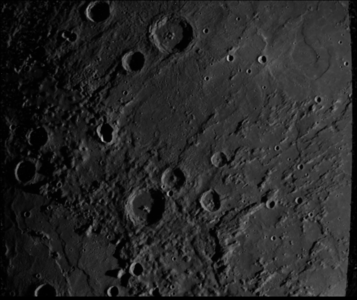 Mariner 10 image. Ailey is a small crater left of center, mostly in shadow