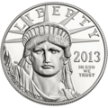 "Liberty Looking to the Future" American Platinum Eagle obverse (1997)