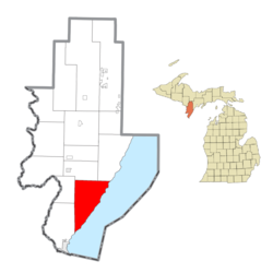 Location within Menominee County and the state of Michigan