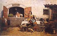 Joaquín Agrasot - Mosqueteros sentados fuera de una cantina.jpg