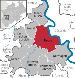 Neussin sijainti Rhein-Kreis Neussin piirikunnassa