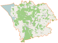 Mapa konturowa powiatu goleniowskiego, blisko centrum u góry znajduje się punkt z opisem „Budzieszewice”