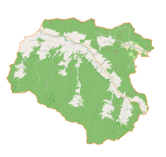 Mapa konturowa gminy Łabowa, na dole znajduje się punkt z opisem „Rezerwat w Łosiem im. prof. Mieczysława Czai”