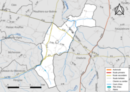 Carte en couleur présentant le réseau hydrographique de la commune