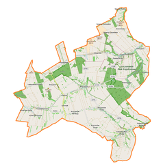 Mapa konturowa gminy Krzczonów, po lewej nieco na dole znajduje się punkt z opisem „Kosarzew Dolny”