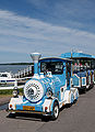 Moomin train in front of the pontoon bridge.