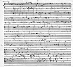 A hand-written musical score of with ten lines of treble and bass