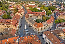 Aerial view of an urban neighborhood with some trees