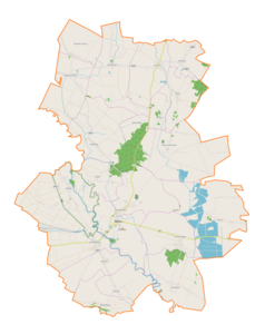 Mapa konturowa gminy Wiślica, u góry znajduje się punkt z opisem „Łatanice”