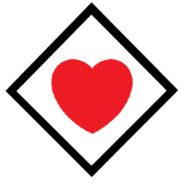 red heart in black square