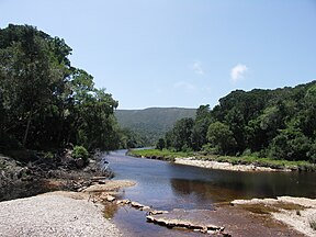 Die Grootrivier naby Nature's Valley in die Wes-Kaap.