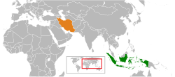 Map indicating locations of Indonesia and Iran