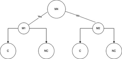 The resulting tree from using information gain to split the nodes