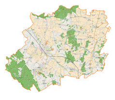 Mapa konturowa powiatu dzierżoniowskiego, po prawej znajduje się punkt z opisem „Gola Dzierżoniowska”