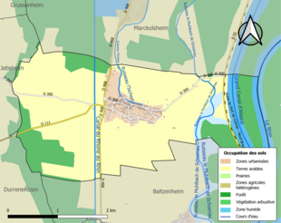 Carte en couleurs présentant l'occupation des sols.